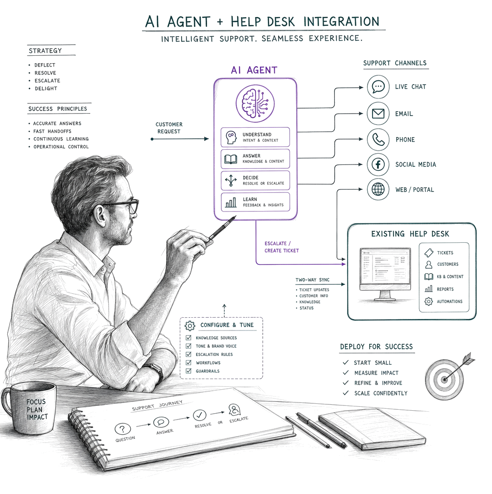 A Kayako expert leading the deployment of the Kay AI Agent into a customer help desk